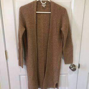 Women’s XS J Crew beige lambs wool/nylon blend long  cardigan